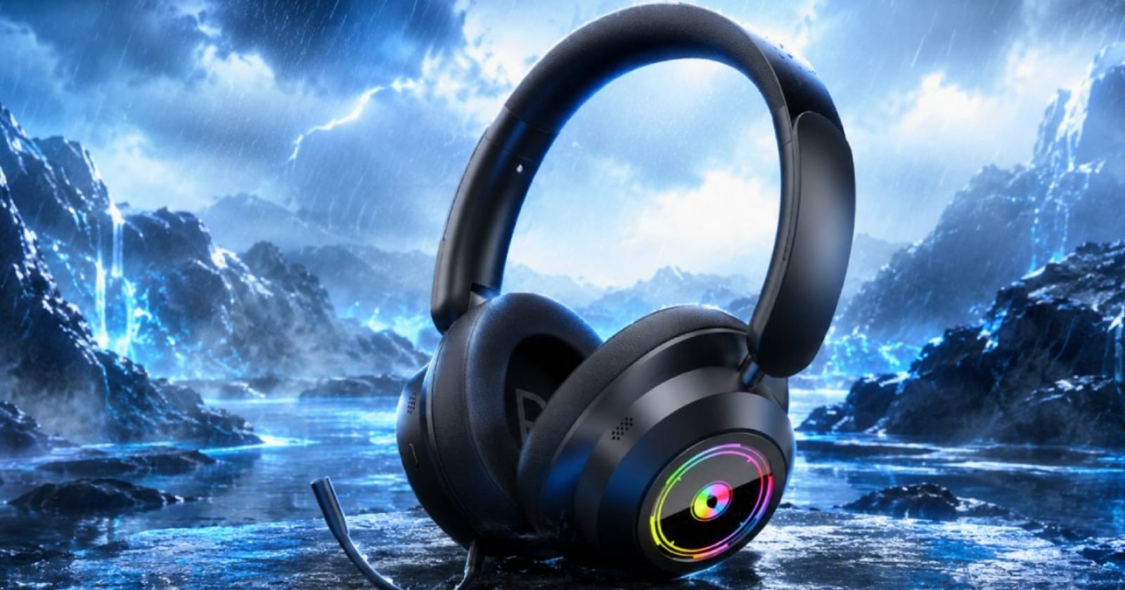Tai nghe gaming với đèn RGB đồng bộ Tai nghe gaming Lenovo Aurora GH15 với đèn RGB