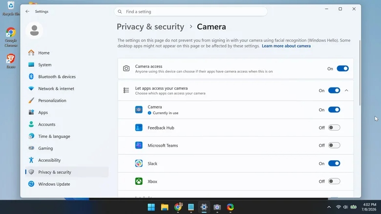 Giao diện quản lý camera trên Windows