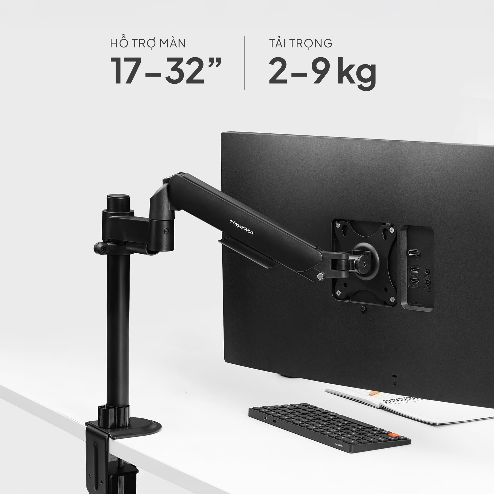 HyperWork P1 Single - Ảnh 3 Góc nhìn linh hoạt khi sử dụng giá đỡ màn hình