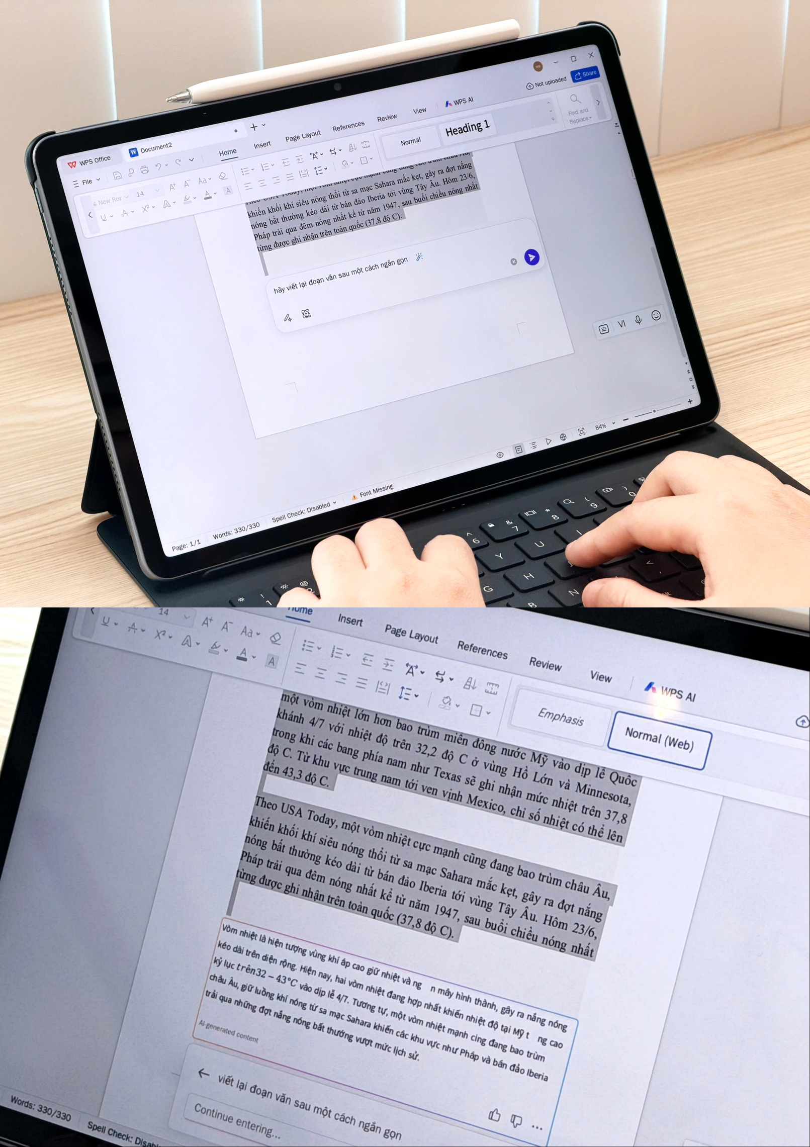 Giao diện WPS AI chỉnh sửa văn bản