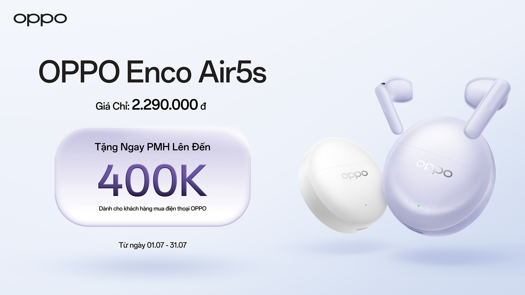 OPPO Enco Air5s màu trắng Tai nghe OPPO Enco Air5s màu trắng
